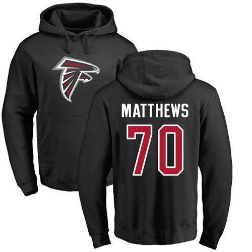 Atlanta Falcons Men Black Jake Matthews Name And Number Logo NFL Football #70 Pullover Hoodie Sweatshirts->nfl t-shirts->Sports Accessory